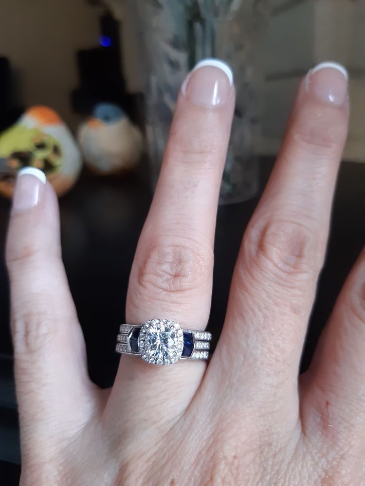Cushion Halo Ring with Sapphire Accents by George Necula