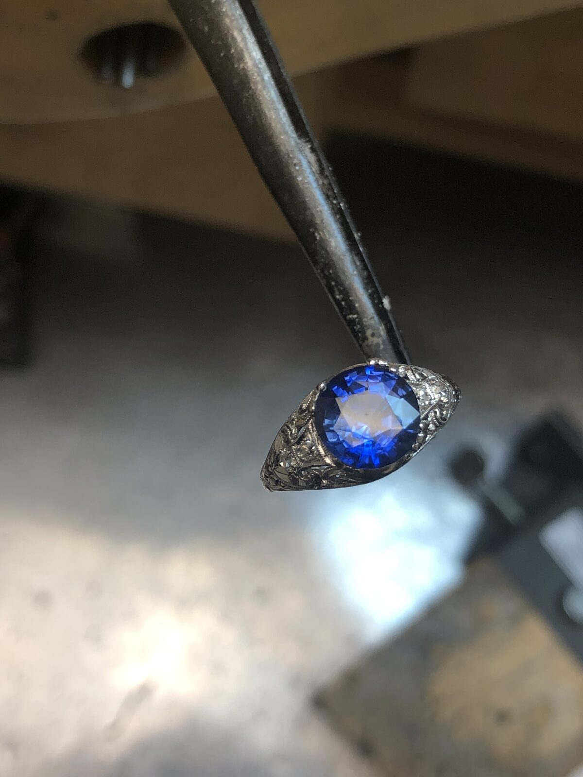Sapphire in a Filigree Mounting by George Necula, view 2